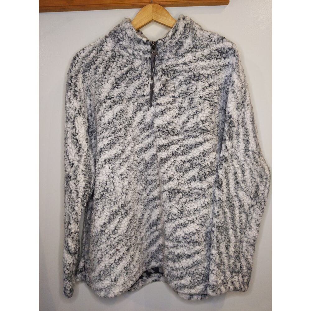 DYLAN Women's Sherpa Quarter Zip XL Gray White Fuzzy Pullover Cozy Soft